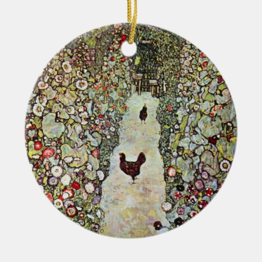 Tuinpad met kippen, Gustav Klimt, Art Nouveau Keramisch Ornament (Voorkant)