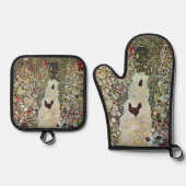 Tuinpad met kippen, Gustav Klimt, Art Nouveau Ovenwant & Pannenlap Set (Voorkant)