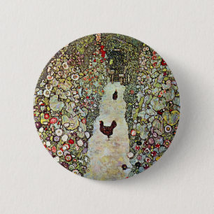 Tuinpad met kippen, Gustav Klimt, Art Nouveau Ronde Button 5,7 Cm