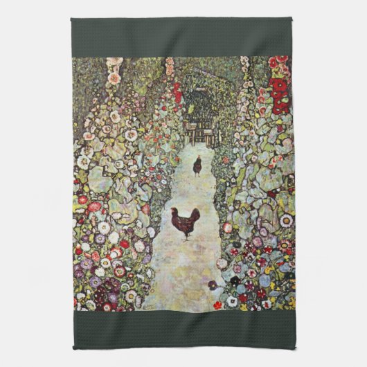 Tuinpad met kippen, Gustav Klimt, Art Nouveau Theedoek (Verticaal)