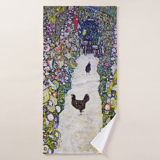 Tuinpad met kippen, Gustav Klimt Badhanddoek (Badhanddoek)
