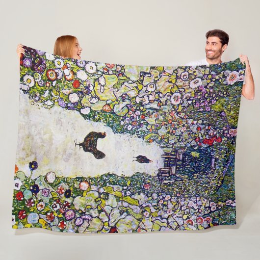 Tuinpad met kippen, Gustav Klimt Fleece Deken (In situ)