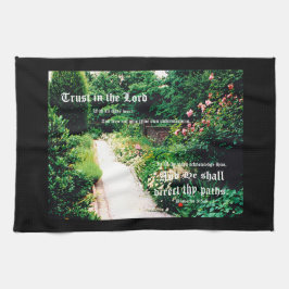 Tuinpad met Spreuken 3:5-6 Theedoek
