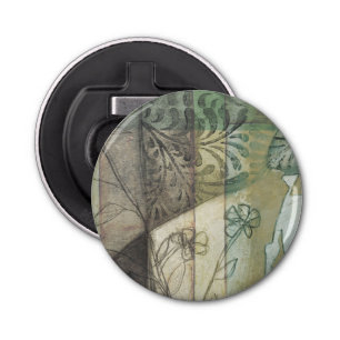 Tuinpaneel met bladeren, bloemen en gras button flesopener