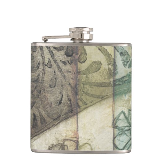 Tuinpaneel met bladeren, bloemen en gras heupfles (Voorkant)