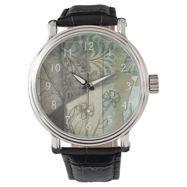 Tuinpaneel met bladeren, bloemen en gras horloge (Voorkant)