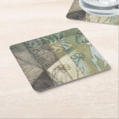 Tuinpaneel met bladeren, bloemen en gras kartonnen onderzetters (Schuin)