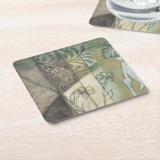 Tuinpaneel met bladeren, bloemen en gras kartonnen onderzetters (Schuin)