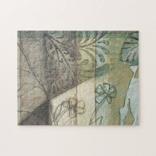 Tuinpaneel met bladeren, bloemen en gras legpuzzel