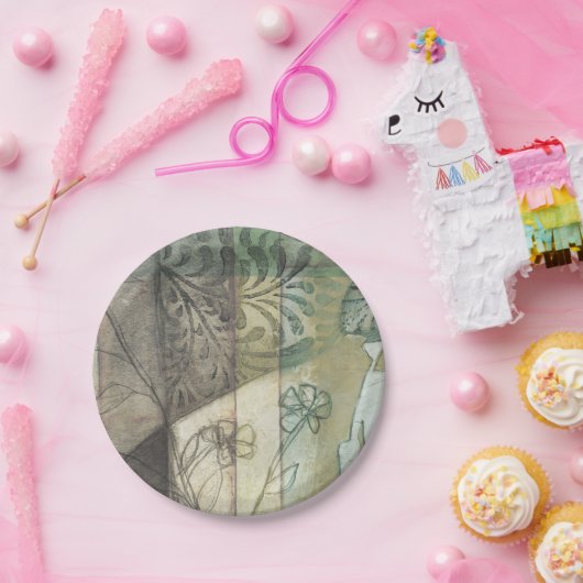 Tuinpaneel met bladeren, bloemen en gras papieren bordje (Feest)