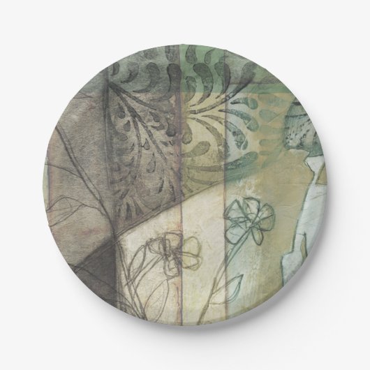 Tuinpaneel met bladeren, bloemen en gras papieren bordje (Voorkant)