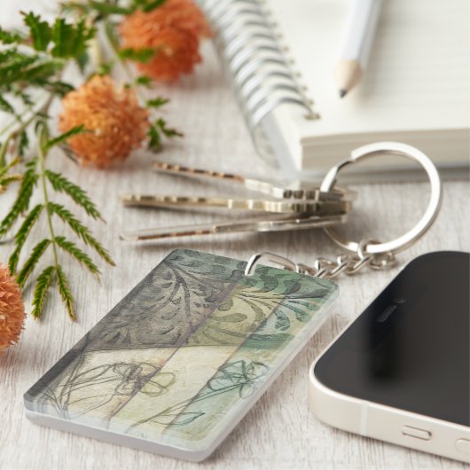 Tuinpaneel met bladeren, bloemen en gras sleutelhanger (Voorkant Rechts)