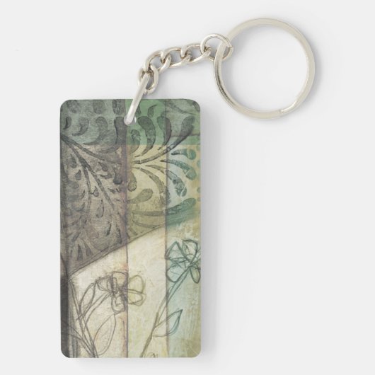 Tuinpaneel met bladeren, bloemen en gras sleutelhanger (achterkant)