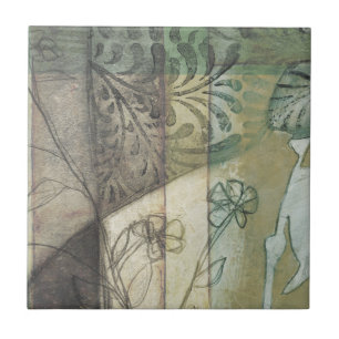 Tuinpaneel met bladeren, bloemen en gras tegeltje