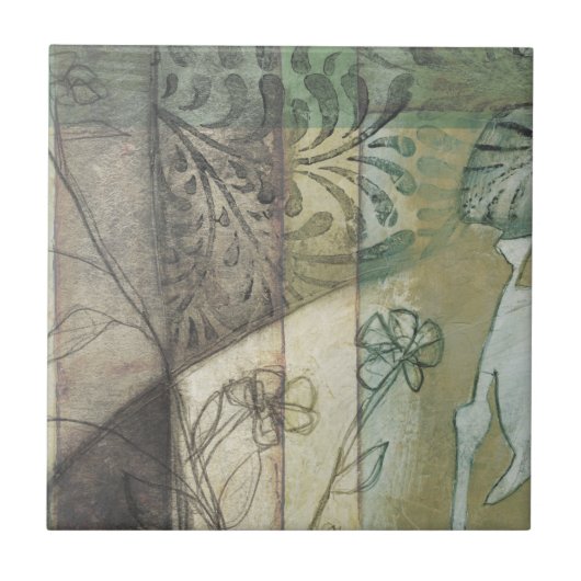 Tuinpaneel met bladeren, bloemen en gras tegeltje (Voorkant)