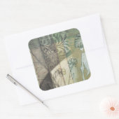 Tuinpaneel met bladeren, bloemen en gras vierkante sticker (Envelop)