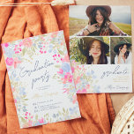 Tuinpastel wilde bloemen afstuderen kaart<br><div class="desc">🎓 'Bloom' waar je geplant bent en je vereert je prestaties met onze Romance Floral Uitnodiging. Met zachte pastelhandbeschilderde florale waterverf,  in lichtroze,  grijs,  lavender en een elegant penseelscript. Voeg 3 foto's toe en deel de vreugde met al je favoriete mensen. Met  handbeschilderde waterverf bloemen en goudglitter confetti.</div>