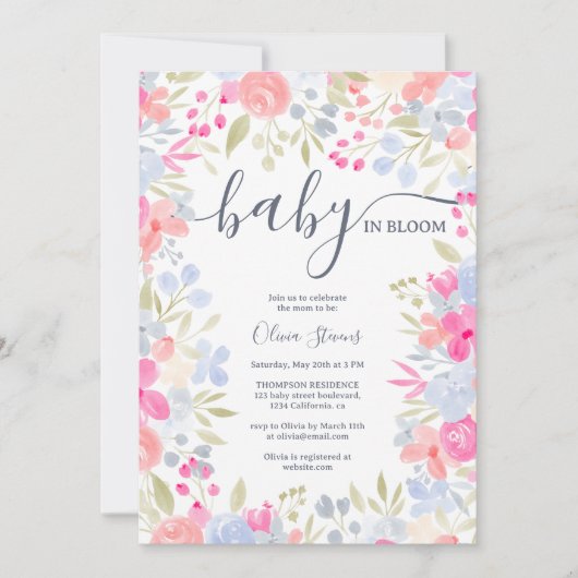 Tuinpastel wilde bloemen baby shower kaart (Voorkant)