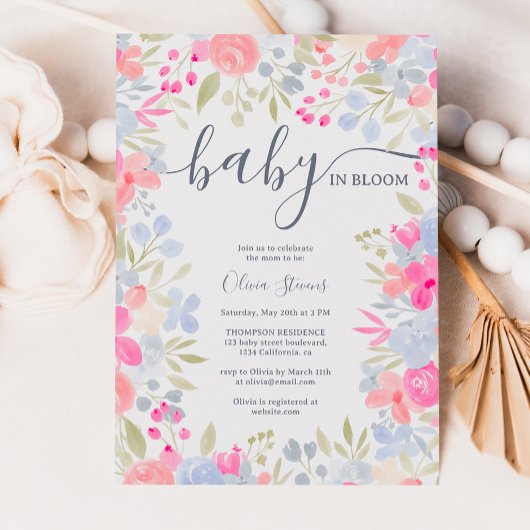 Tuinpastel wilde bloemen baby shower kaart