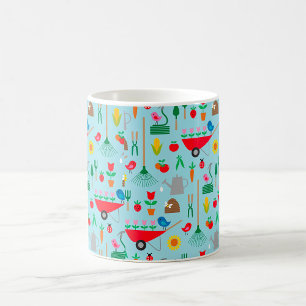 Tuinpatroon lente bloemen en tuin gereedschap koffiemok