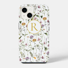 Tuinpatroon met wilde bloemen op maat gemaakt met iPhone 14 hoesje