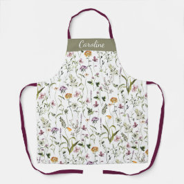 Tuinpatroon met wilde bloemen op maat gemaakt met schort