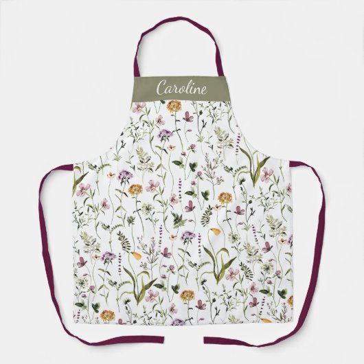 Tuinpatroon met wilde bloemen op maat gemaakt met  schort (Voorkant)