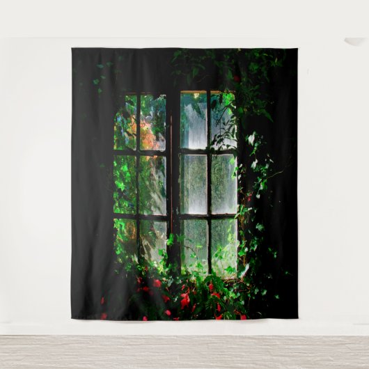 Tuinraam in zwart-groen rood wandkleed (Voorkant)