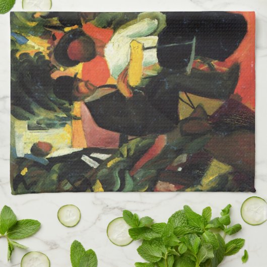 Tuinrestaurant van August Macke.  kunst Theedoek (Gevouwen)