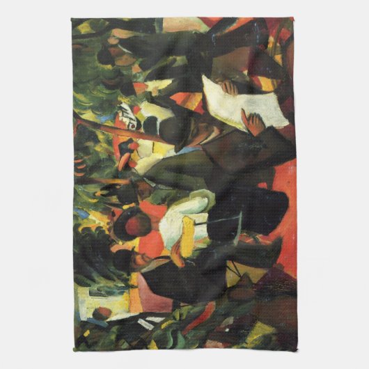 Tuinrestaurant van August Macke.  kunst Theedoek (Verticaal)