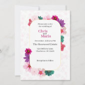 Tuinromantiek: Lichtroze Bloemige Bruiloft Kaart (Voorkant)