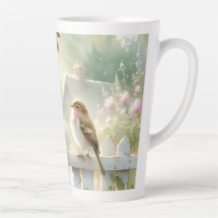 Tuinroos Vogel Watercolorscène Latte Mok