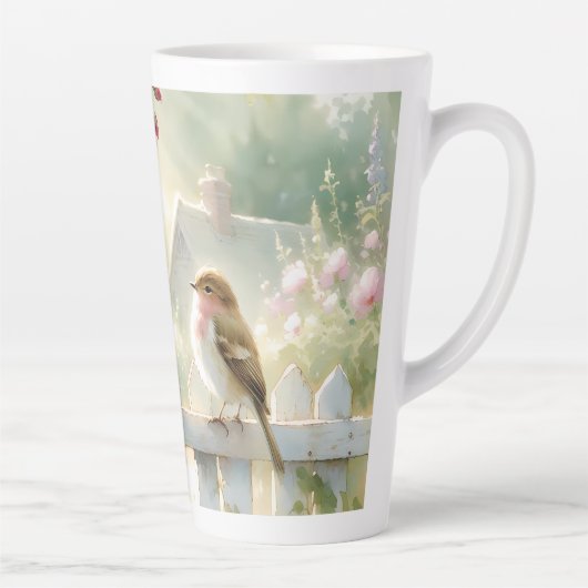 Tuinroos Vogel Watercolorscène Latte Mok (Rechts)