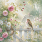 Tuinroos Vogel Watercolorscène Sticker (Voorkant)