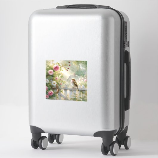 Tuinroos Vogel Watercolorscène Sticker (Koffer)