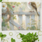 Tuinroos Vogel Watercolorscène Theedoek (Gevouwen)