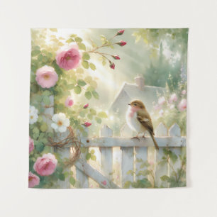 Tuinroos Vogel Watercolorscène Wandkleed