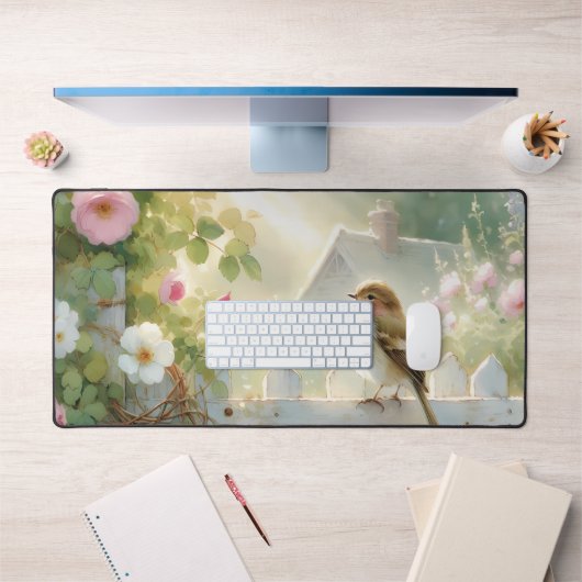 Tuinroos Vogels Watercolorscène Bureaumat (Kantoor 1)
