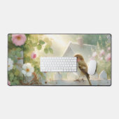 Tuinroos Vogels Watercolorscène Bureaumat (Keyboard & Muis)