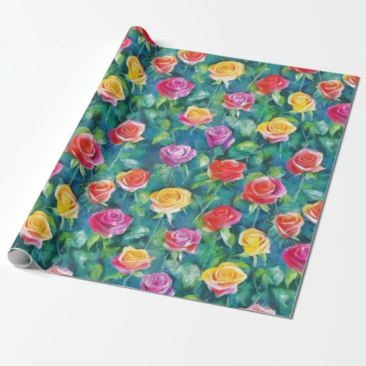 Tuinroosstruik waterverfprint bloeit cadeaupapier (Uitgerold)