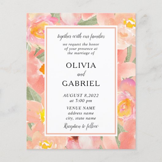 Tuinroze waterverf Flowers Modern chic bruiloft Flyer (Voorkant)