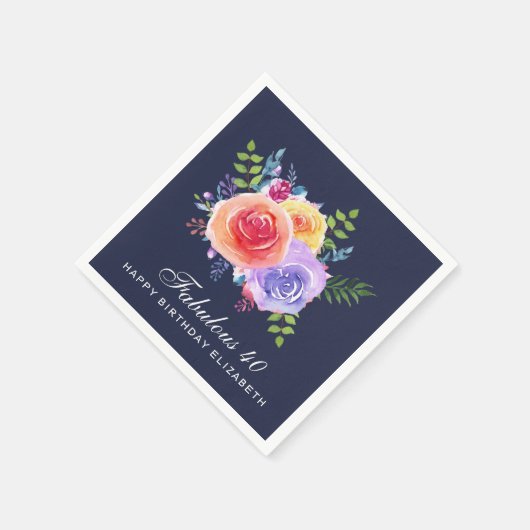 Tuinrozen Aquarel Bloemen Verjaardag Servet (Hoek)