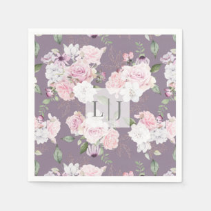 Tuinrozen bloemige monogram servet