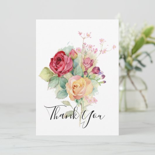 Tuinrozen in waterverf bedankkaart (Staand voorkant)