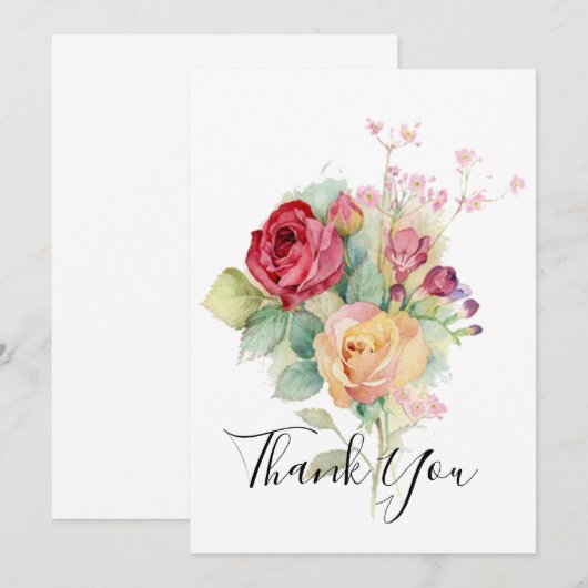 Tuinrozen in waterverf bedankkaart (Voorkant / Achterkant)