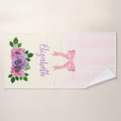 Tuinrozen Roze Strepen Badhanddoek (Badhanddoek)