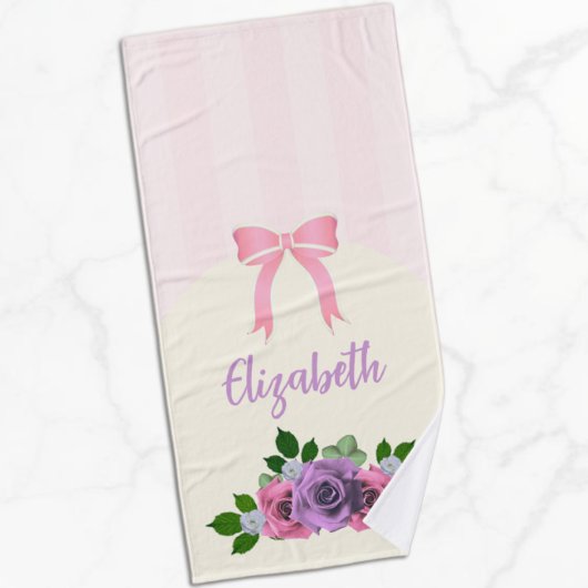 Tuinrozen Roze Strepen Badhanddoek