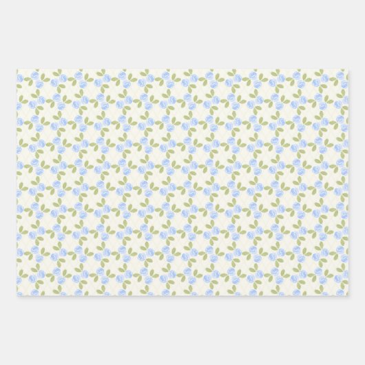Tuinrozen, tartan en strepen in hemelsblauw inpakpapier vel (Voorkant 2)