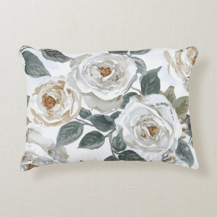 Tuinrozen   Witte Waterverf Bloemige Vintage Accent Kussen