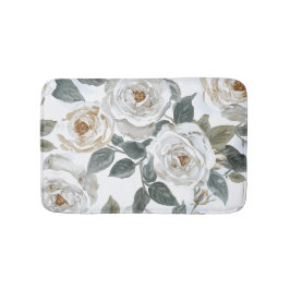 Tuinrozen | Witte Waterverf Bloemige Vintage Badmat